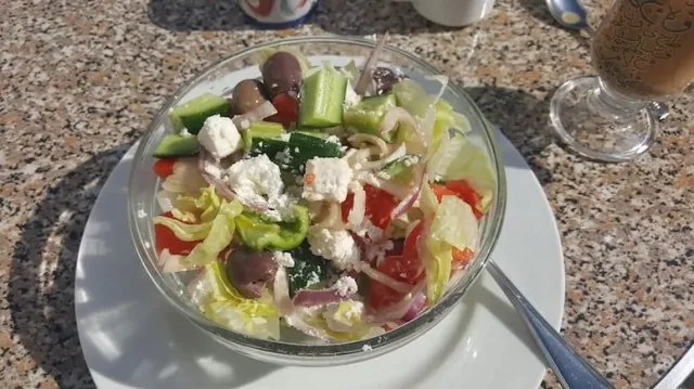 A Greek Salad at the Tiba View Restaurant & Shisha Lounge - Book a sea view holiday rental at Tiba View Hurghada online - www.apartmentsinhurghada.com - Great Food at the Tiba View Restaurant & Shisha Lounge - Book a Sea View Holiday Rental at Tiba View Hurghada Online - www.apartmentsinhurghada.com